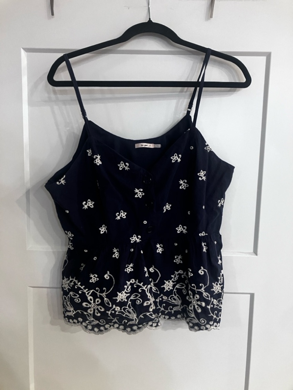 miami Navy Blue Embroidered Spaghetti Strap Camisole